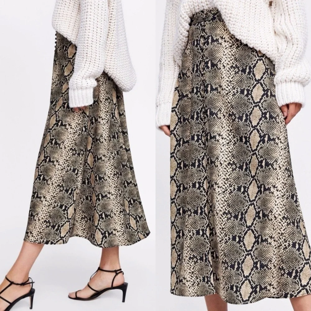 Zara Woman Midi Snakeskin Skirt XS - Picture 2 of 7